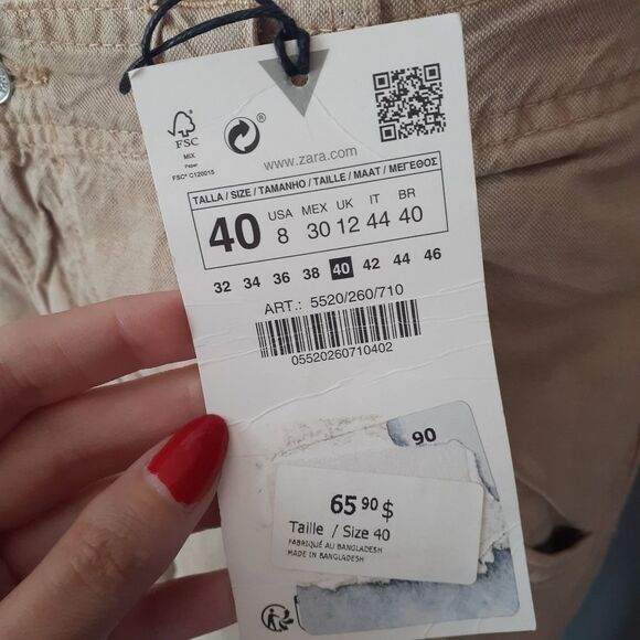 Zara Nwt Cotton/ Linen Blend Tan Cargo Pants - Picture 10 of 16